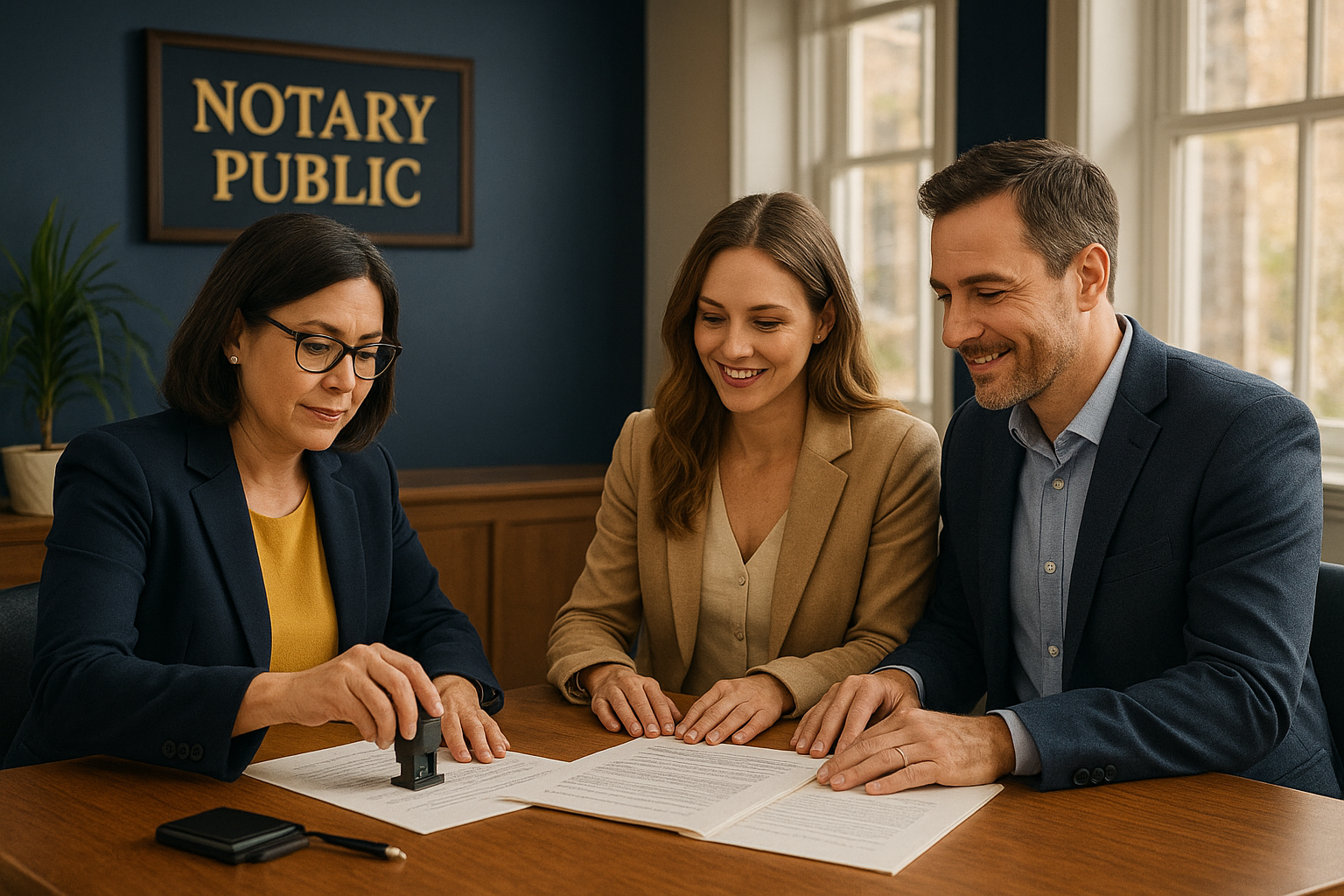 Notary public office in Brampton notarizing estate documents with executor client