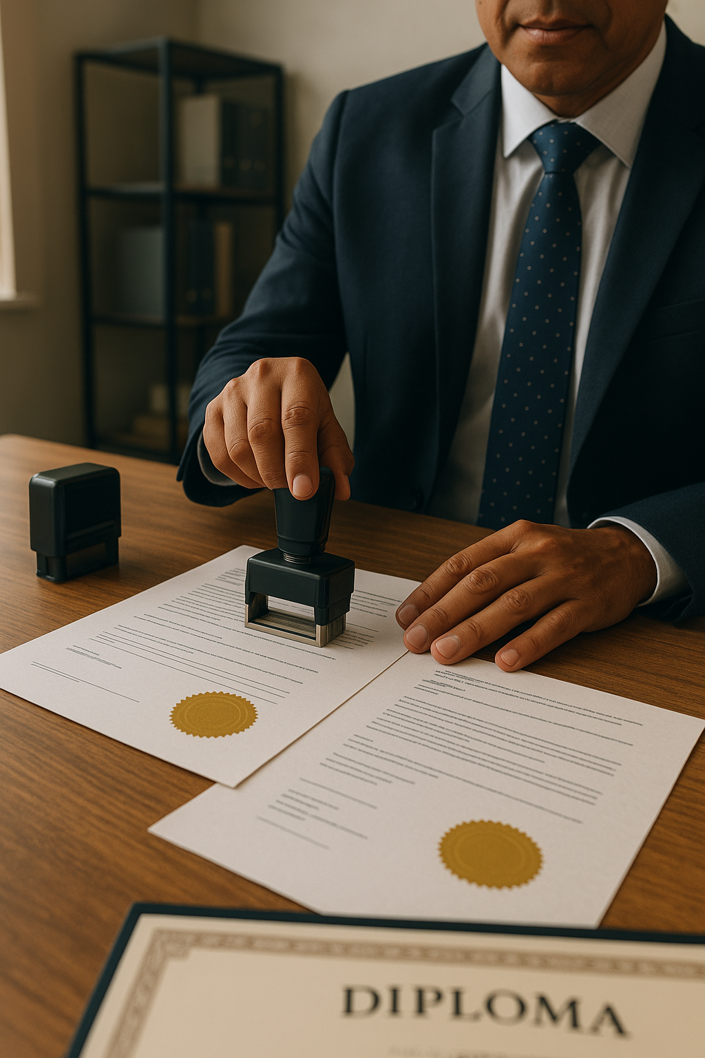Notary public certifying student transcripts and diplomas in Brampton office